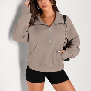 Women’s coffee/grey half-zip pullover sweatshirt